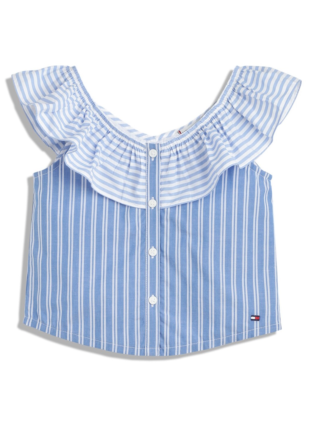 

Tommy Hilfiger Girls Vertical Striped Off-Shoulder Organic Cotton Top, Blue