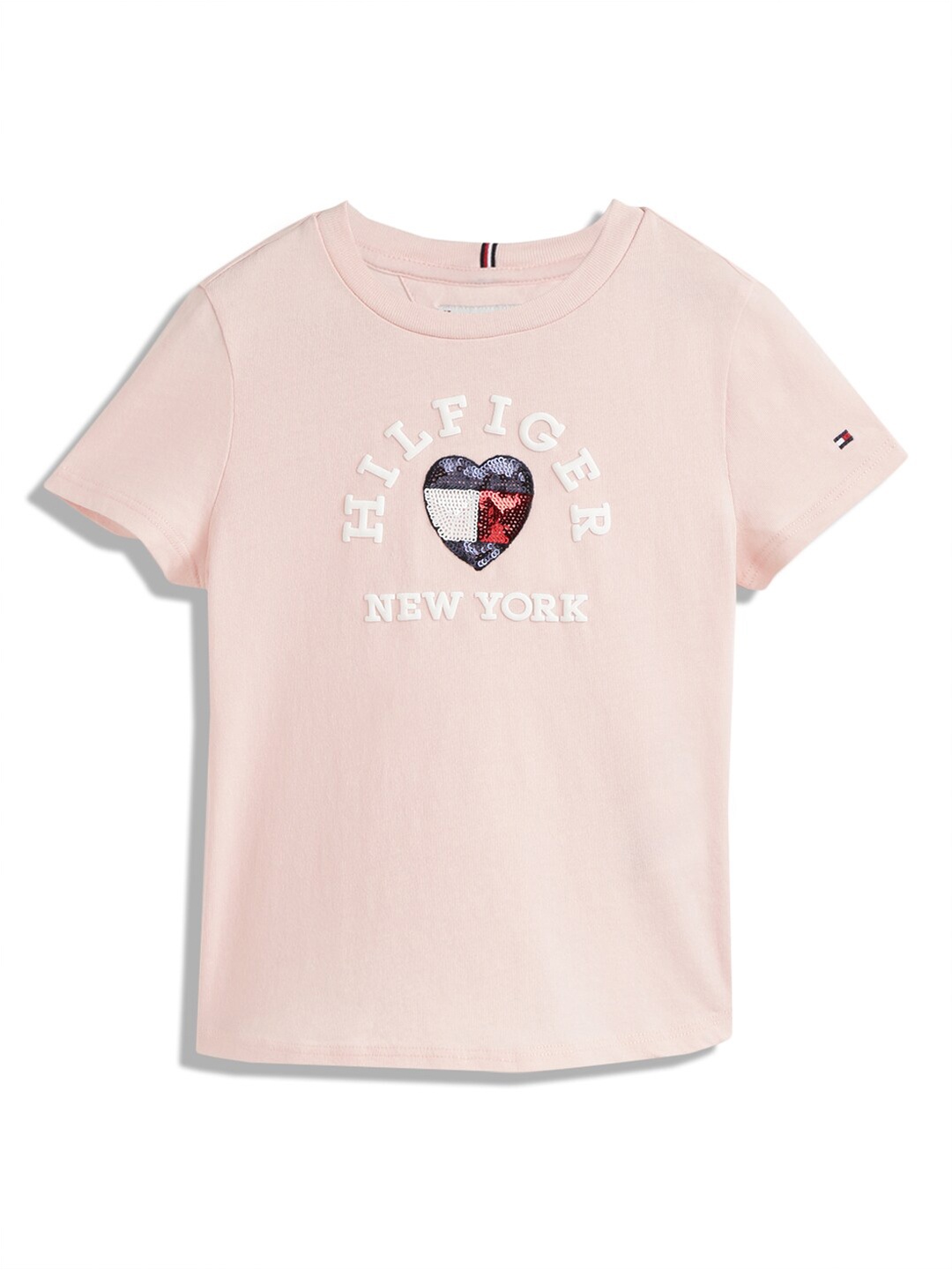 

Tommy Hilfiger Girls Typography Embroidered Slim Fit Pure Cotton T-shirt, Pink
