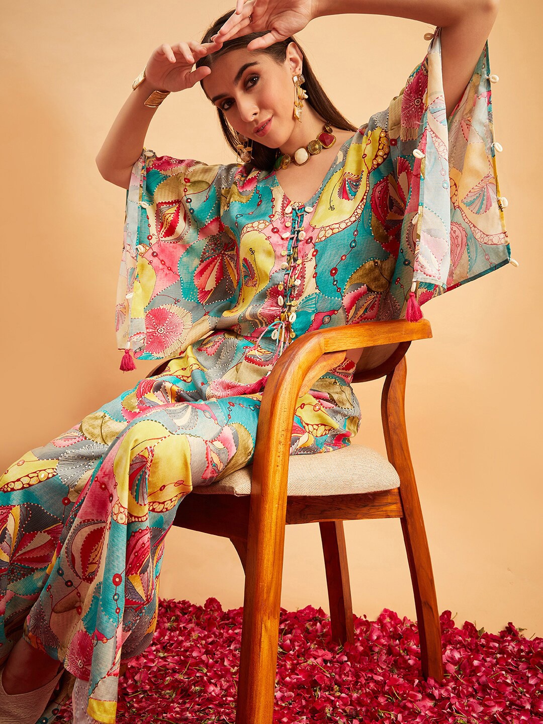 

Anouk Blue Printed V-Neck Top With Palazzo