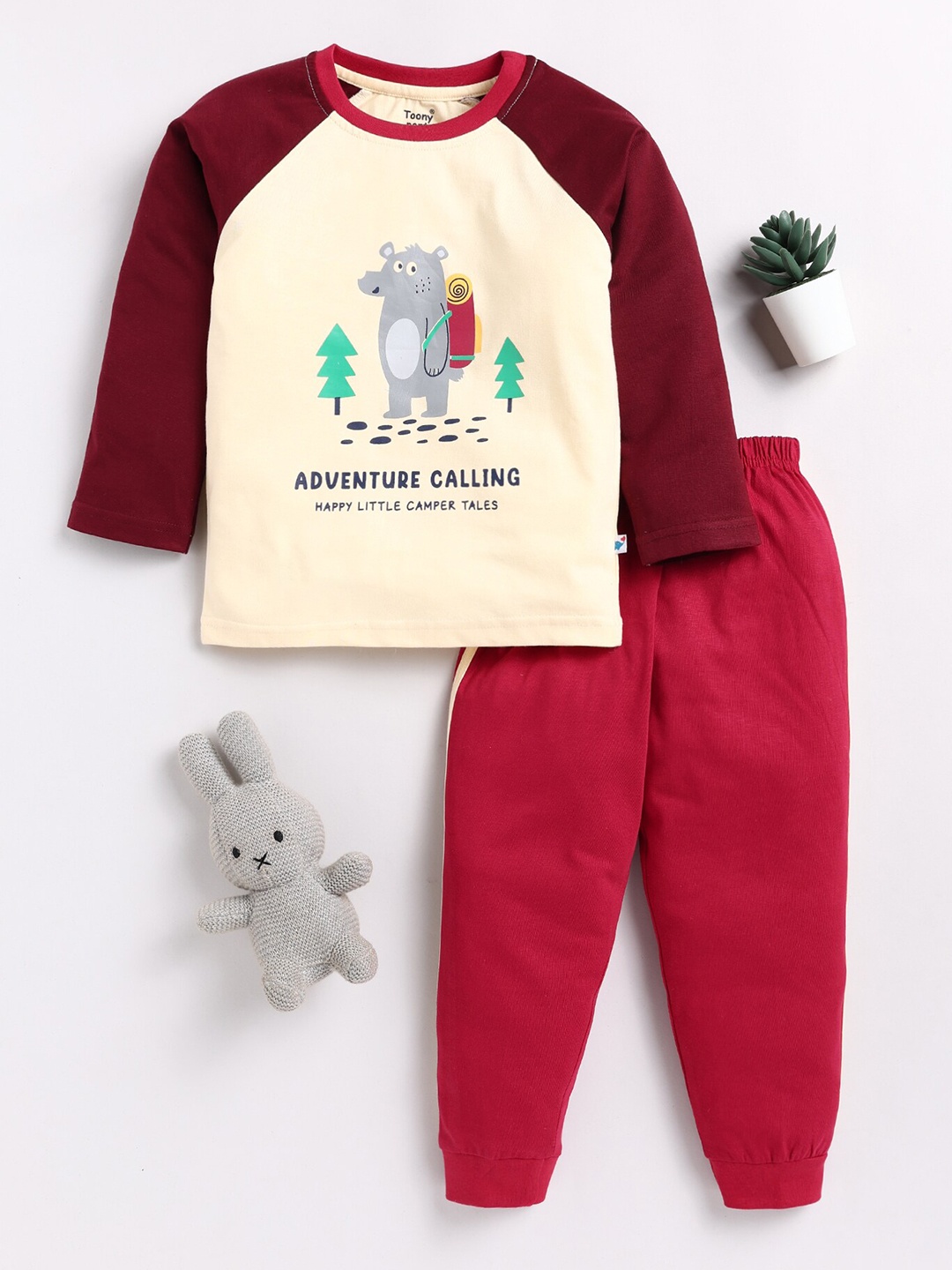 

Toonyport Kids Printed Pure Cotton T-shirt with Trousers, Cream