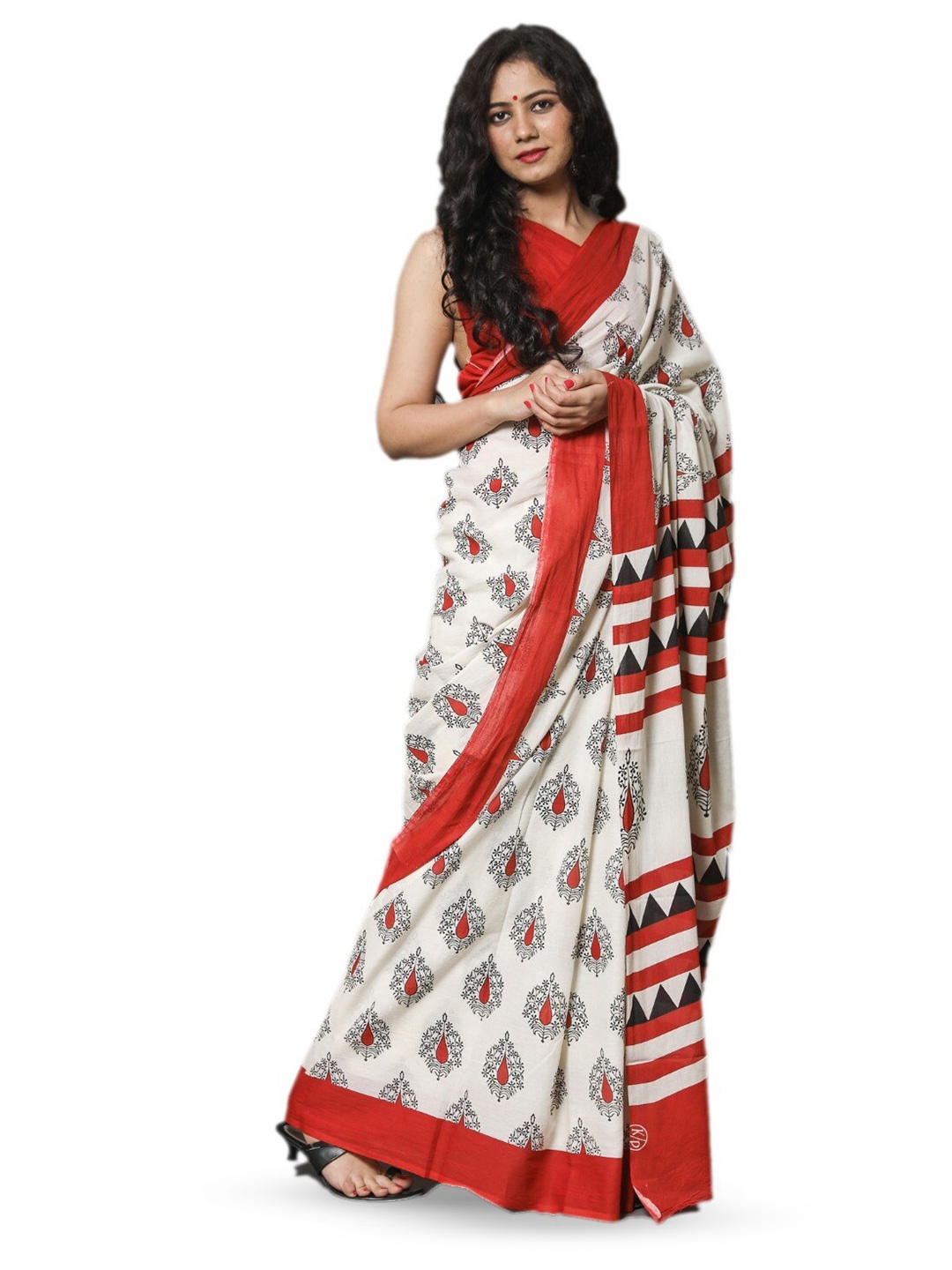 

TROPWEAR Ethnic Motifs Printed Pure Cotton Saree, White