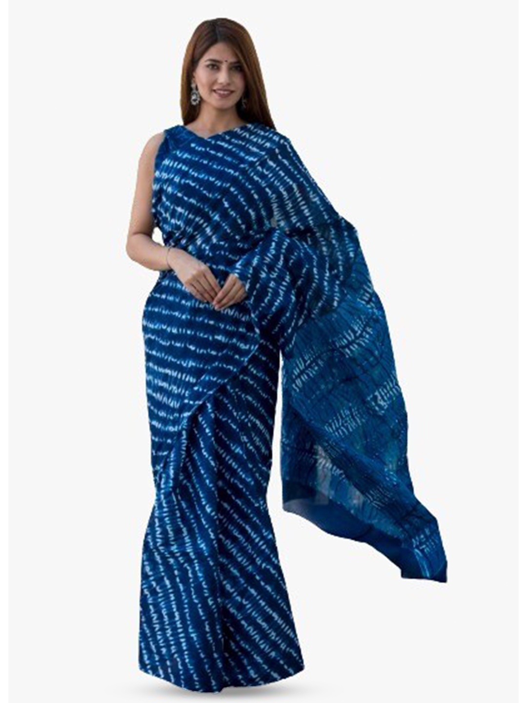 

TROPWEAR Leheriya Jaipuri Pure Cotton Hand Block Print Saree, Blue