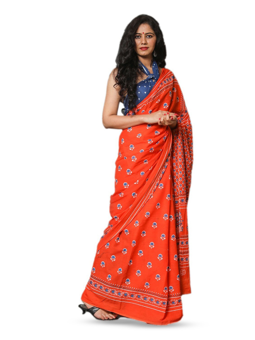 

TROPWEAR Ethnic Motifs Printed Pure Cotton Saree, Orange