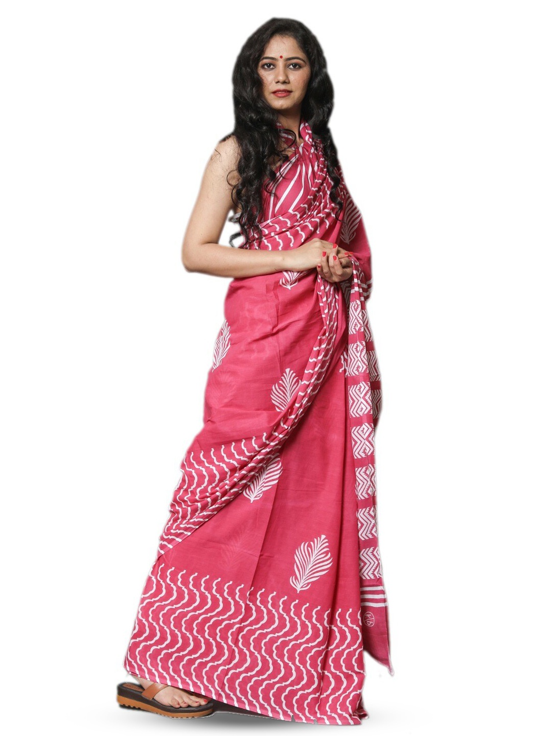 

TROPWEAR Ethnic Motifs Printed Jaipuri Pure Cotton Block Print Saree, Pink