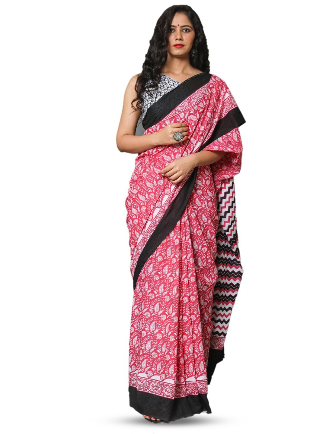

TROPWEAR Ethnic Motifs Printed Pure Cotton Saree, Pink