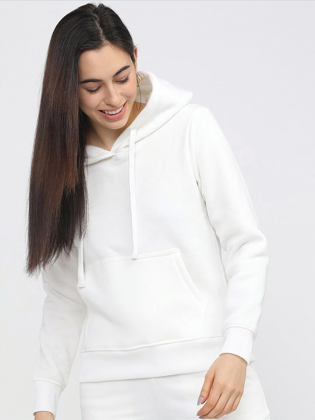 

Crazymonk Long Sleeves Cotton Hood Pullover Sweatshirt, White