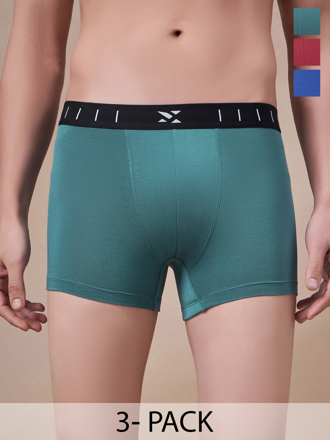 

Masch Sports Pack Of 3 Antimicrobial Trunks TRK-3-SOL-EI-GRN-RED-ET-BLU, Green