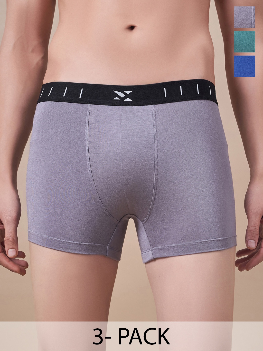 

Masch Sports Men Pack Of 3 Trunks TRK-3-SOL-EI-GRY-GRN-ET-BLU, Grey