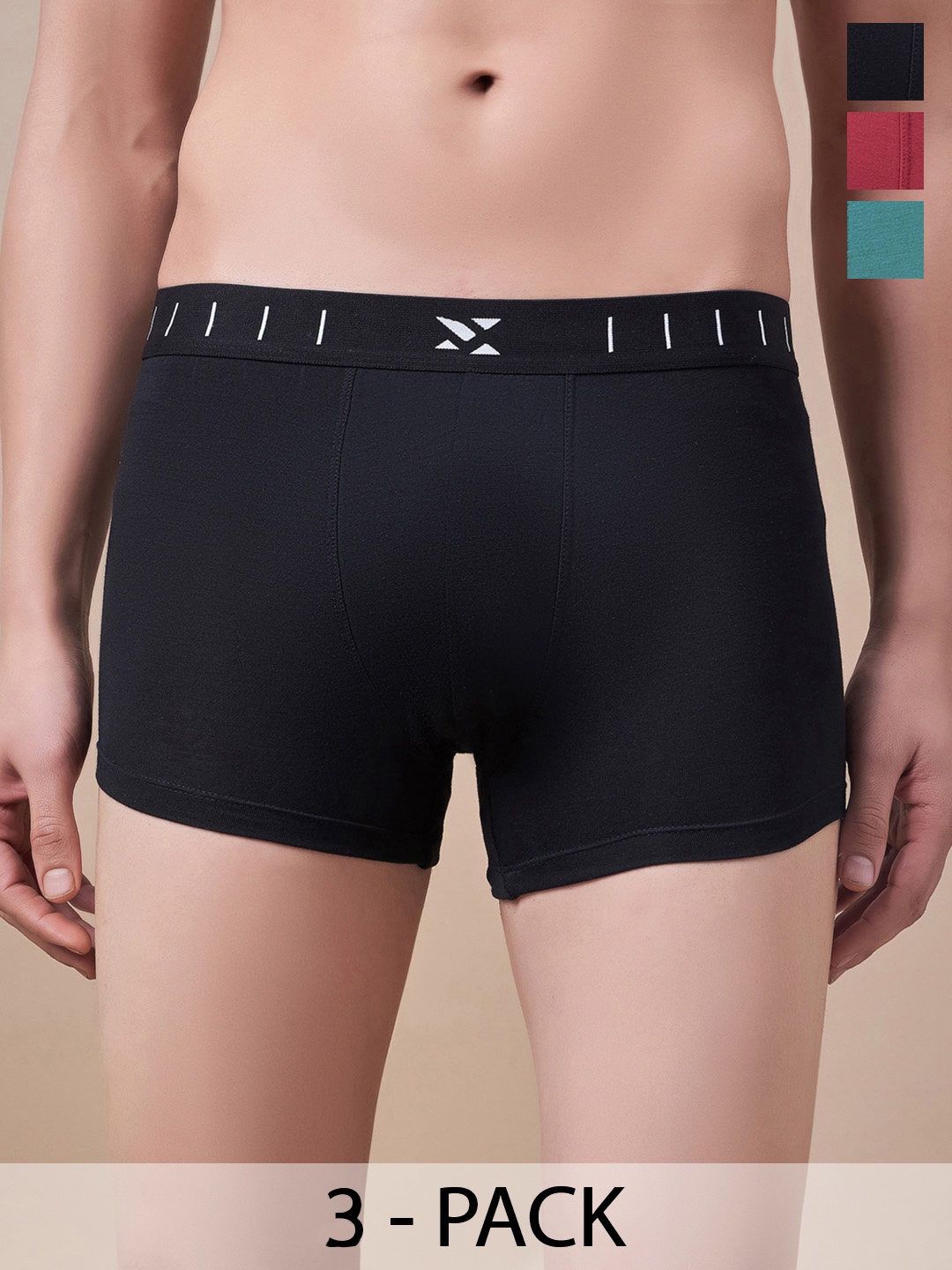 

Masch Sports Pack Of 3 Antimicrobial Trunks TRK-3-SOL-EI-BLK-ET-RED-GRN, Black