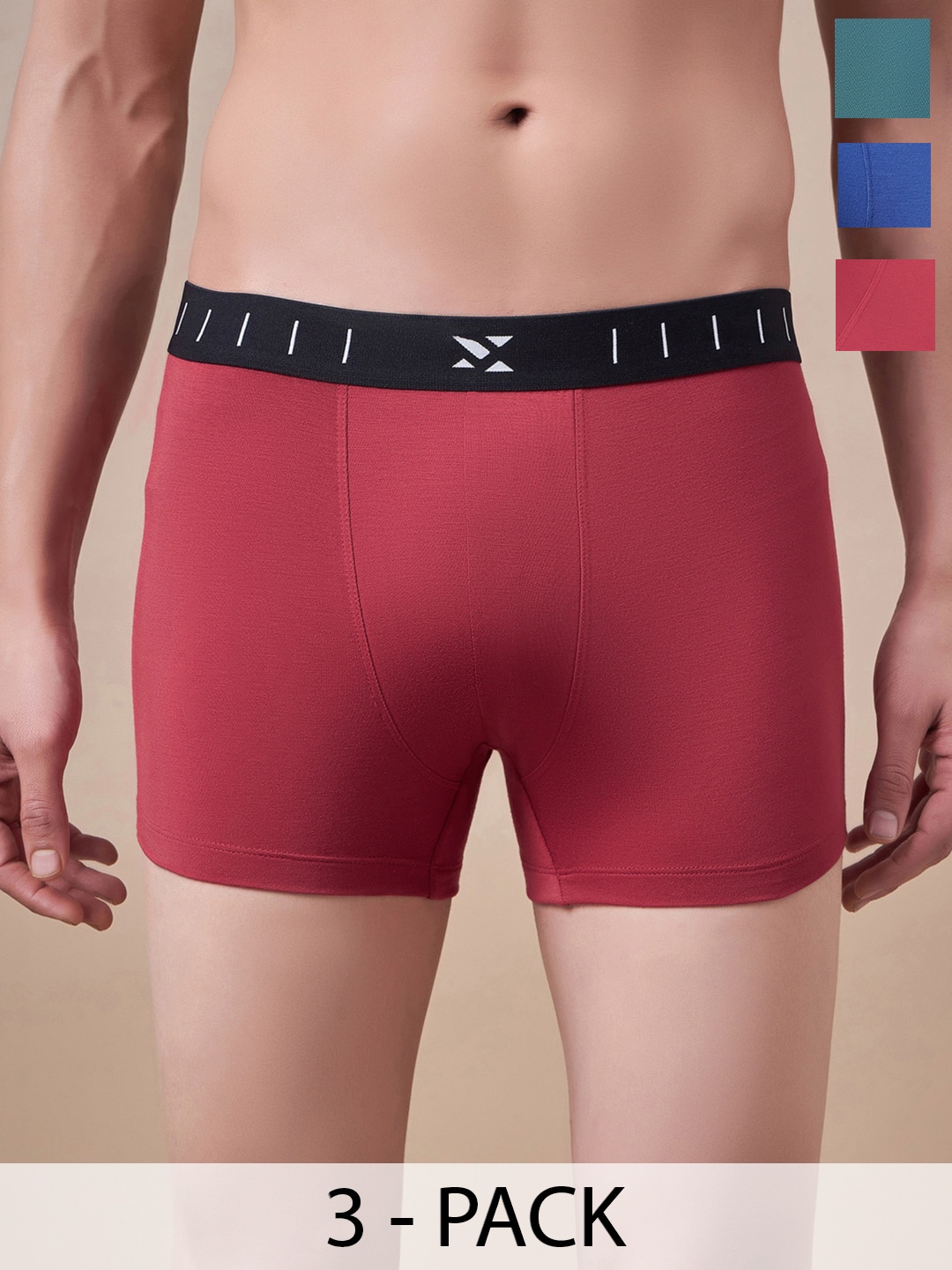 

Masch Sports Pack Of 3 Antimicrobial Trunks TRK-3-SOL-EI-RED-BLU-ET-GRN