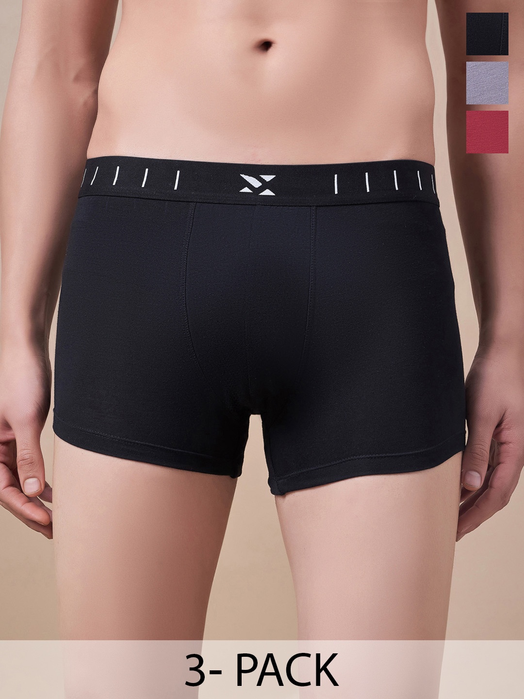 

Masch Sports Men Pack Of 3 Antimicrobial Trunks TRK-3-SOL-EI-BLK-GRY-ET-RED, Black