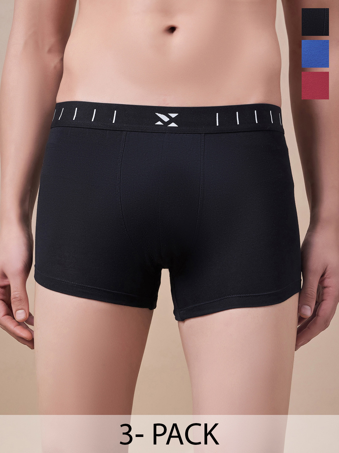 

Masch Sports Pack Of 3 Antimicrobial Trunks TRK-3-SOL-EI-BLK-ET-RED-BLU, Black
