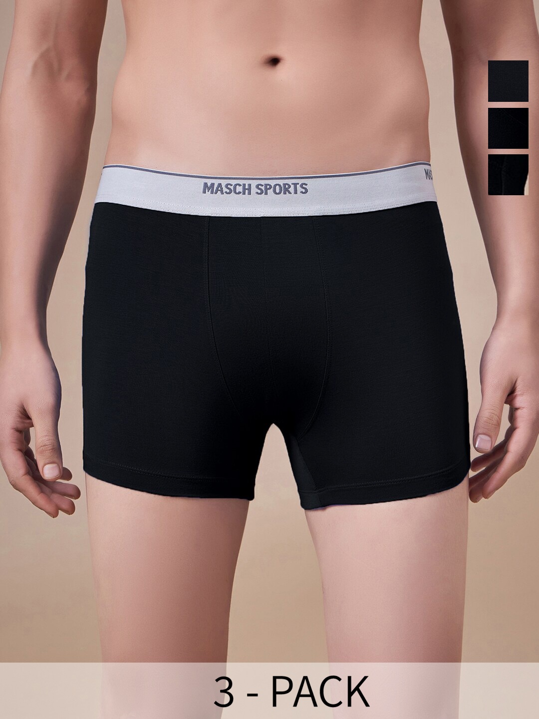 

Masch Sports Pack Of 3 Antimicrobial TrunksTRK-3-SOL-ET-BLK-BLK-BLK, Black
