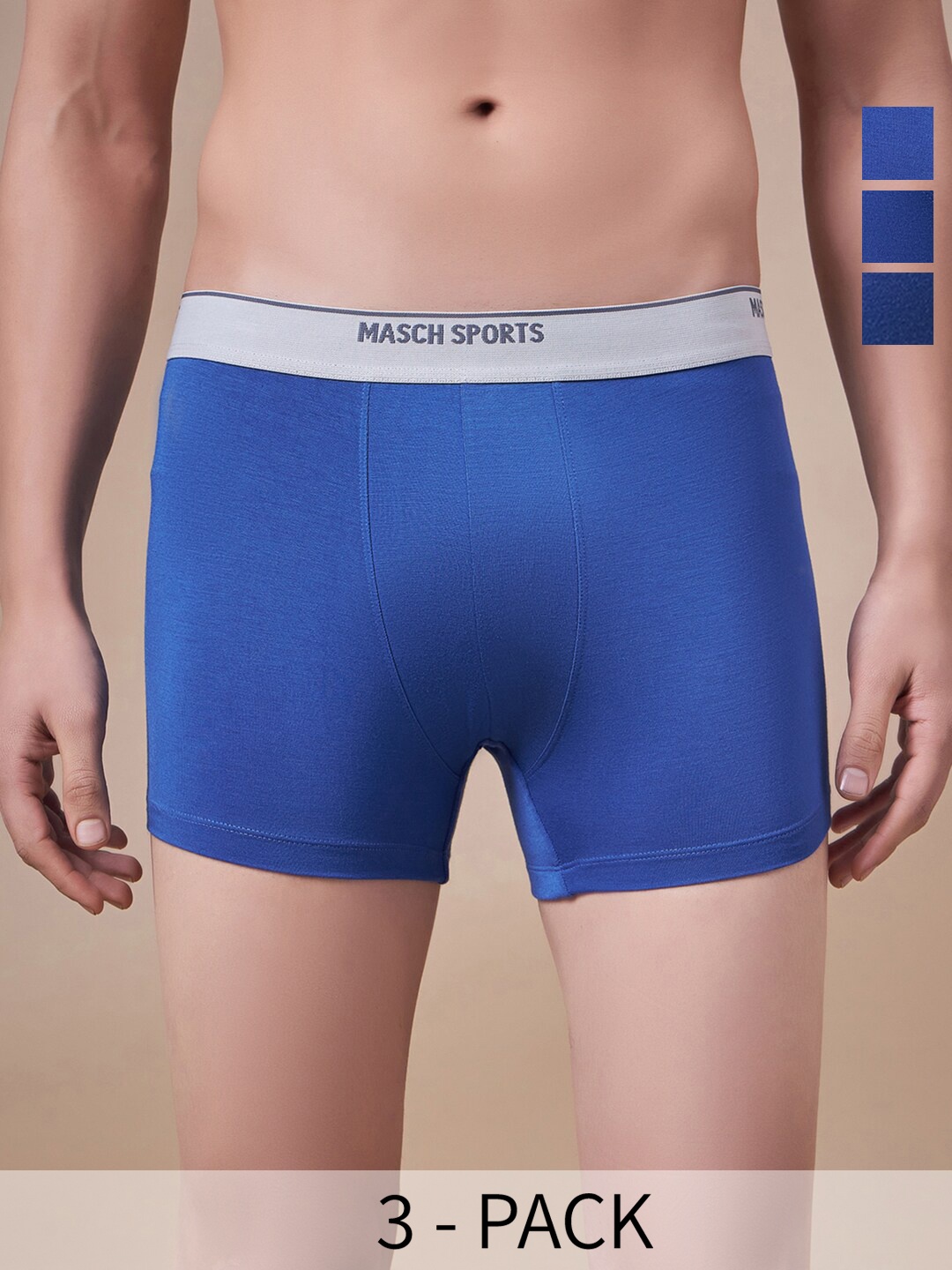 

Masch Sports Pack Of 3 Antimicrobial TrunksTRK-3-SOL-ET-BLU-BLU-BLU, Blue