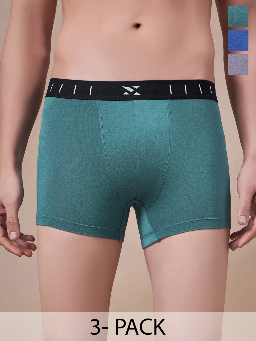 

Masch Sports Pack Of 3 Antimicrobial Trunks TRK-3-SOL-EI-GRN-BLU-ET-GRY, Green