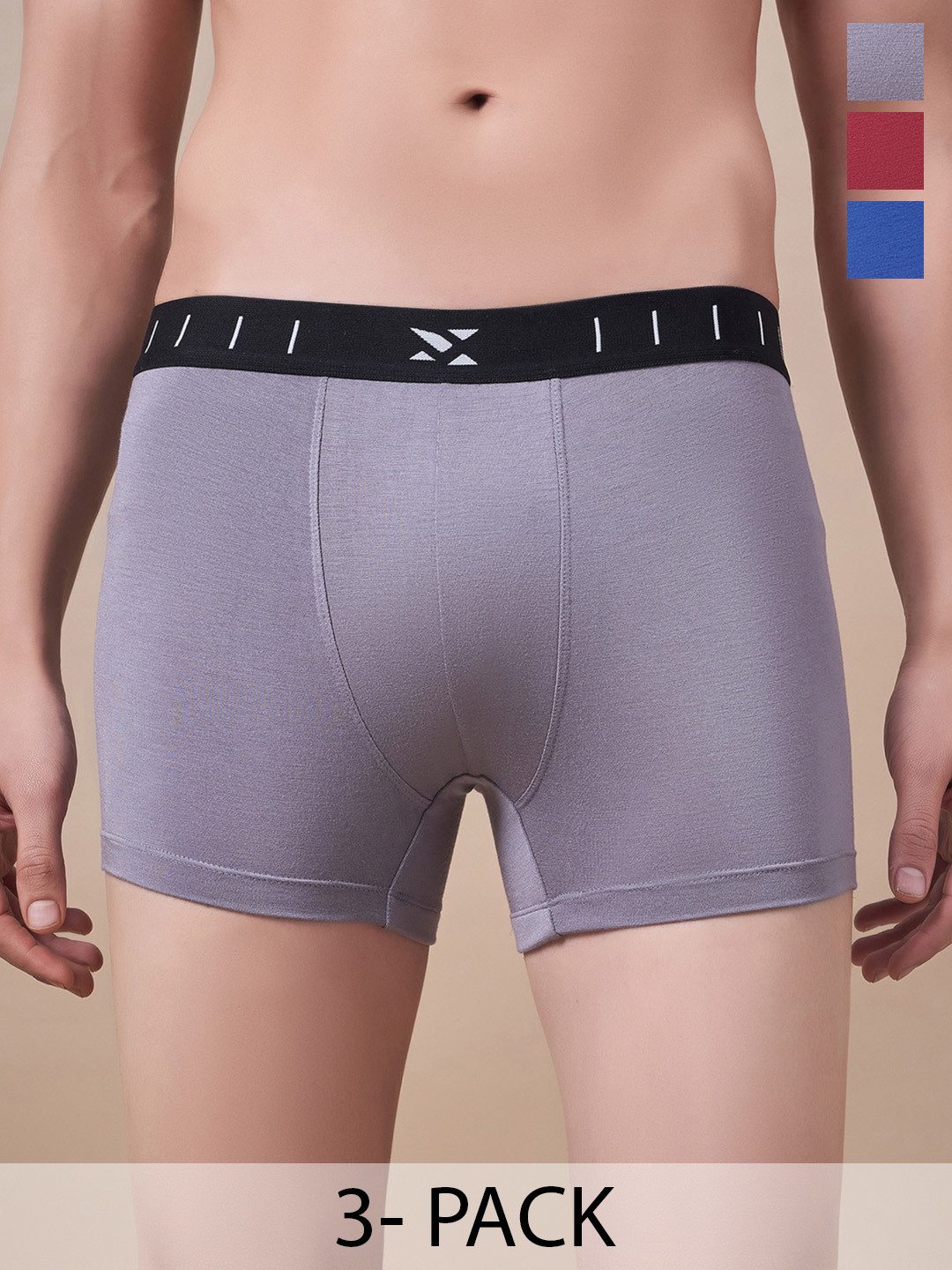 

Masch Sports Pack Of 3 Antimicrobial Trunks TRK-3-SOL-EI-GRY-RED-ET-BLU, Grey