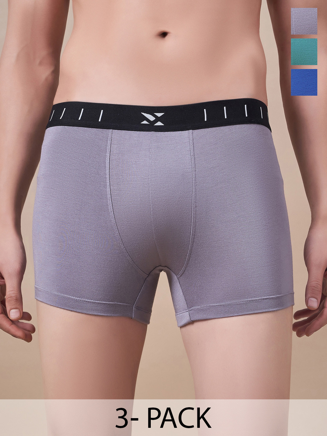 

Masch Sports Pack Of 3 Antimicrobial Moisture Wicking Trunks TRK-3-SOL-EI-GRY-ET-GRN-BLU, Grey