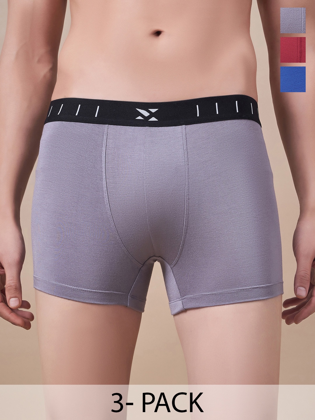 

Masch Sports Pack Of 3 Antimicrobial Trunks TRK-3-SOL-EI-GRY-ET-RED-BLU, Grey
