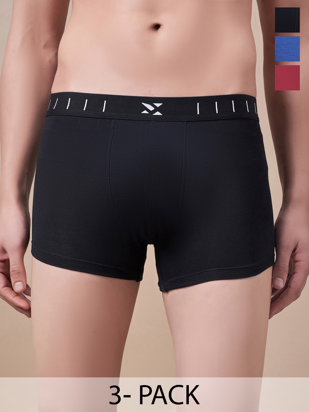 

Masch Sports Pack Of 3 Antimicrobial TrunksTRK-3-SOL-EI-BLK-BLU-ET-RED, Black