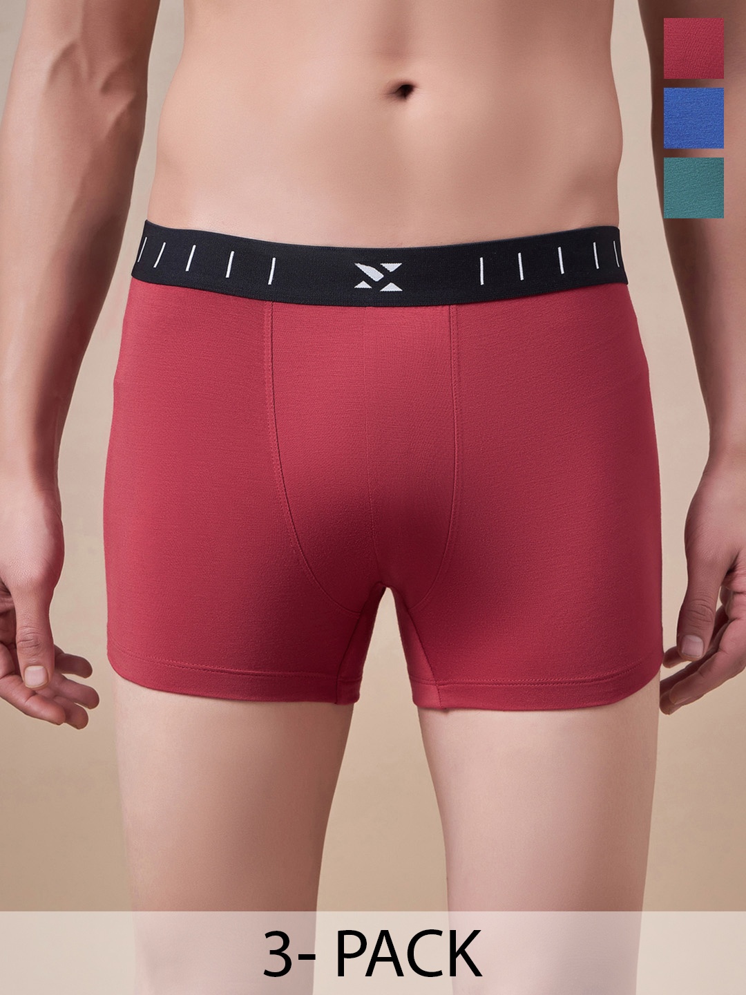 

Masch Sports Pack Of 3 Antimicrobial TrunksTRK-3-SOL-EI-RED-BLU-GRN