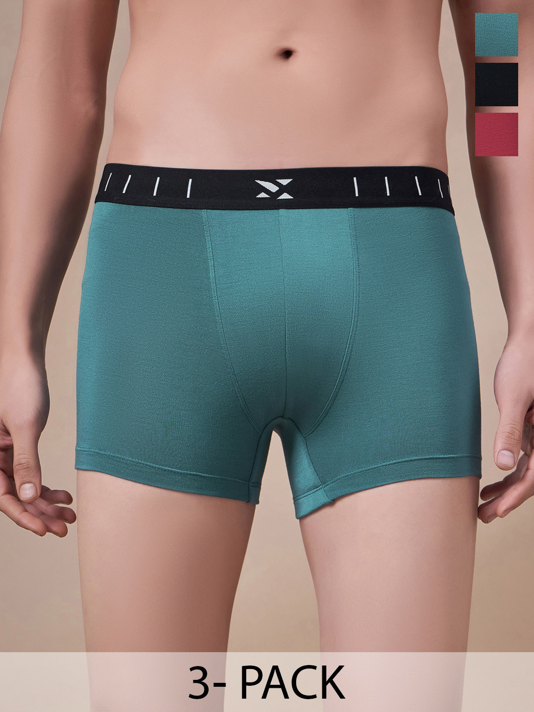 

Masch Sports Pack Of 3 Antimicrobial TrunksTRK-3-SOL-EI-GRN-ET-BLK-RED, Green