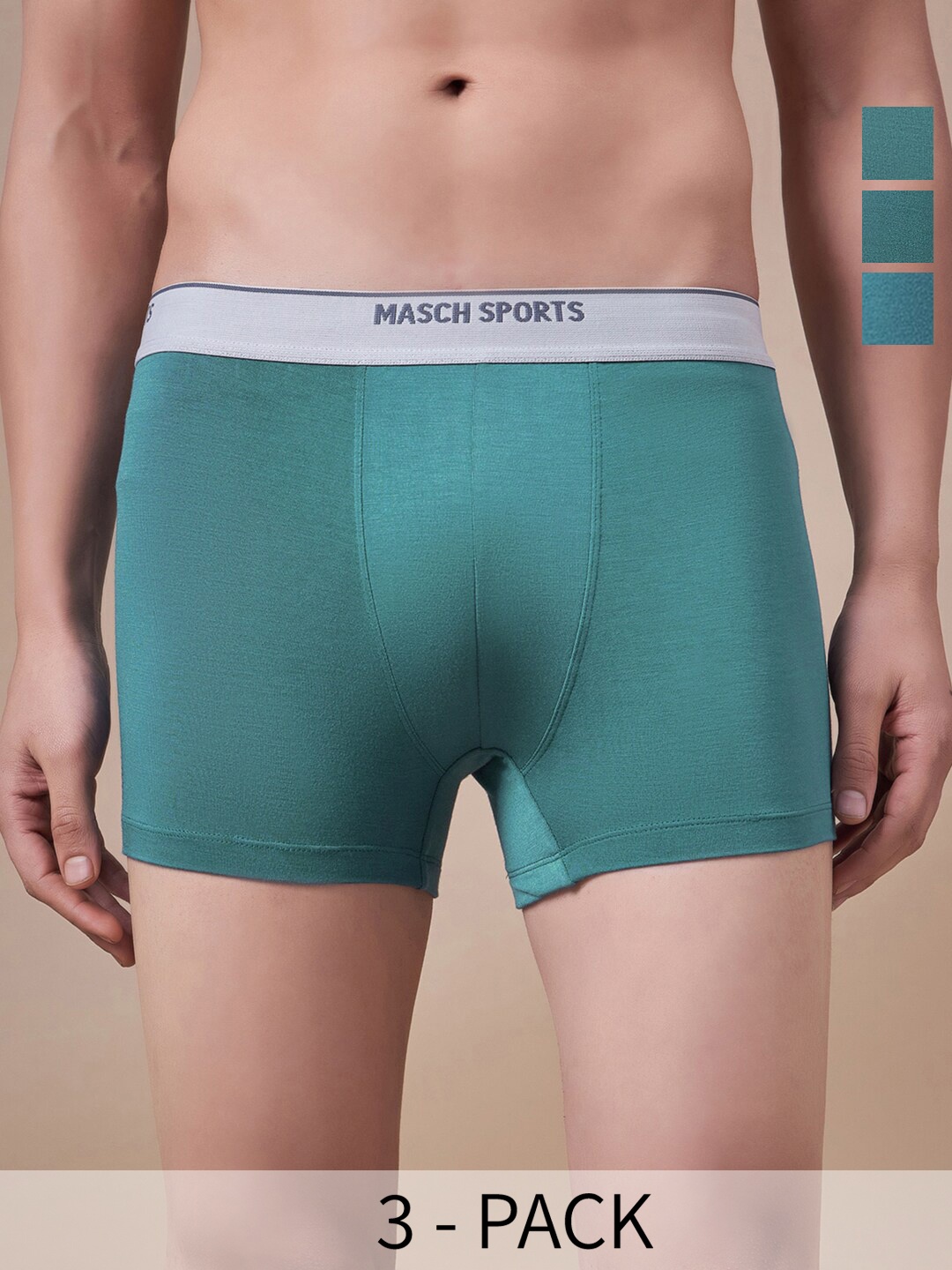 

Masch Sports Pack Of 3 Antimicrobial TrunksTRK-3-SOL-ET-GRN-GRN-GRN, Green