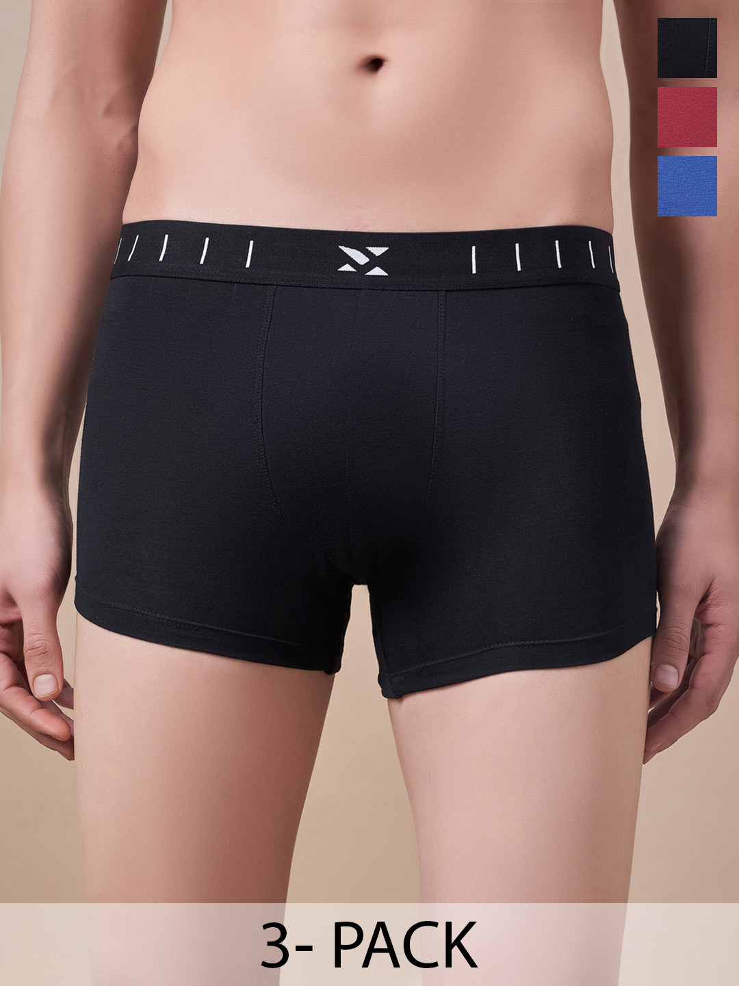 

Masch Sports Pack Of 3 Antimicrobial TrunksTRK-3-SOL-EI-BLK-RED-BLU, Black