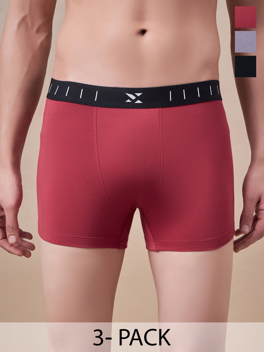 

Masch Sports Pack Of 3 Antimicrobial Trunks TRK-3-SOL-EI-RED-GRY-ET-BLK