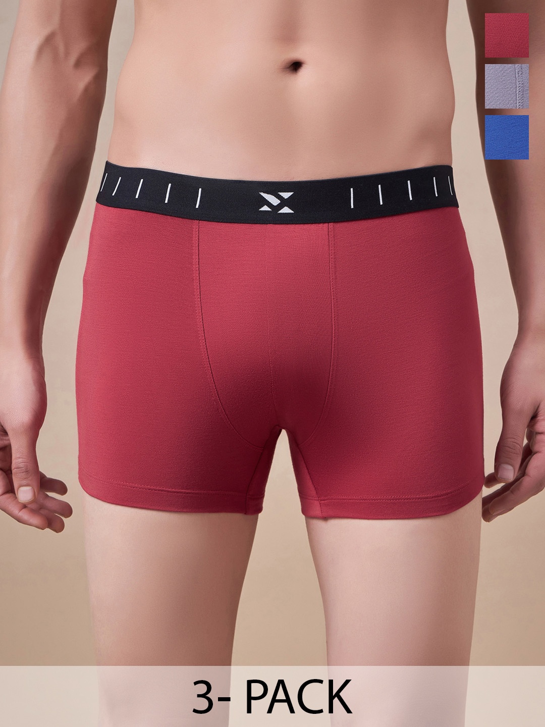 

Masch Sports Pack Of 3 Antimicrobial TrunksTRK-3-SOL-EI-RED-ET-GRY-BLU