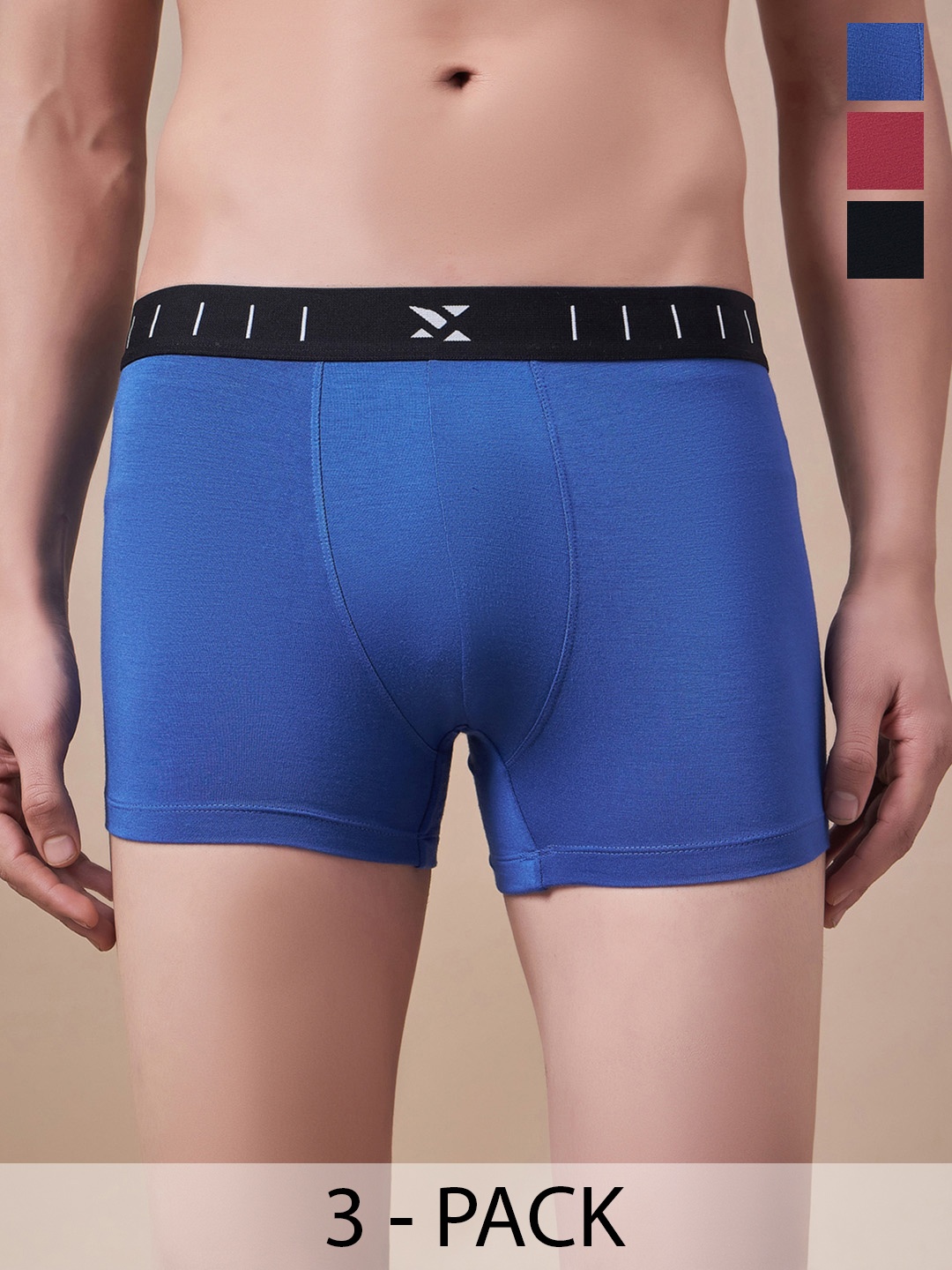 

Masch Sports Pack Of 3 Antimicrobial Trunks TRK-3-SOL-EI-RED-BLU-ET-BLK