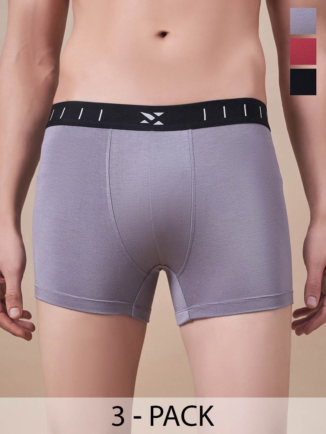 

Masch Sports Pack Of 3 Antimicrobial TrunksTRK-3-SOL-EI-GRY-ET-BLK-RED, Grey