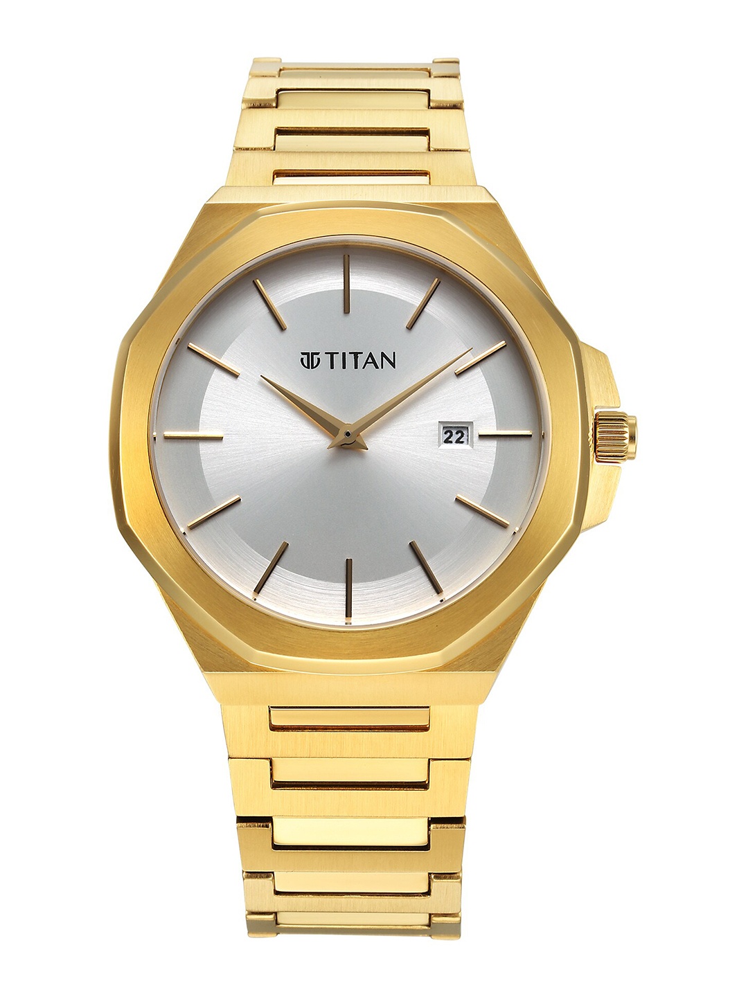 

Titan Men Brass Dial Stainless Steel Straps Analogue Watch 90167YM01, Silver
