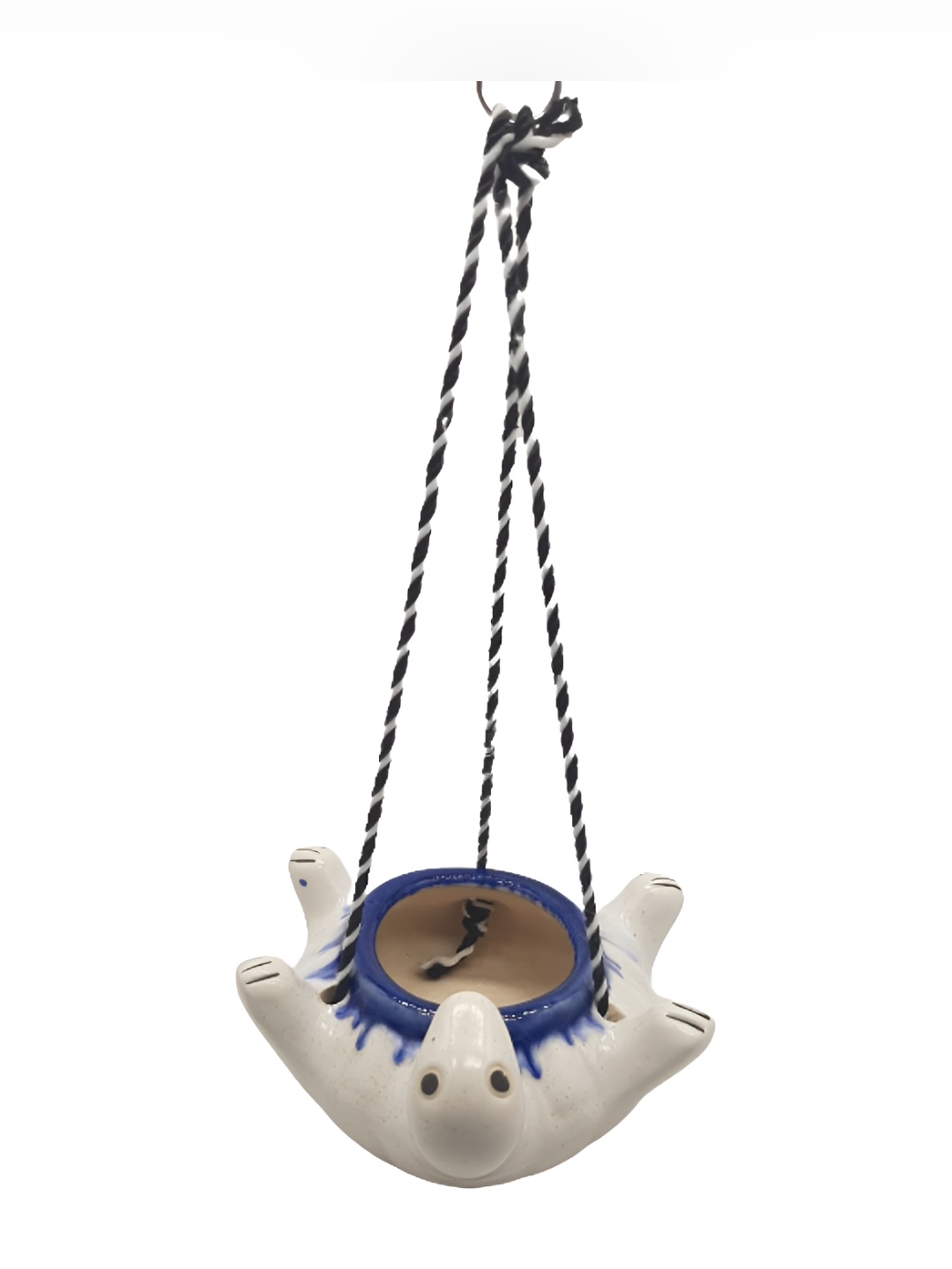 

INDIA MEETS INDIA White & Blue Tortoise-shaped Ceramic Hanging Planter