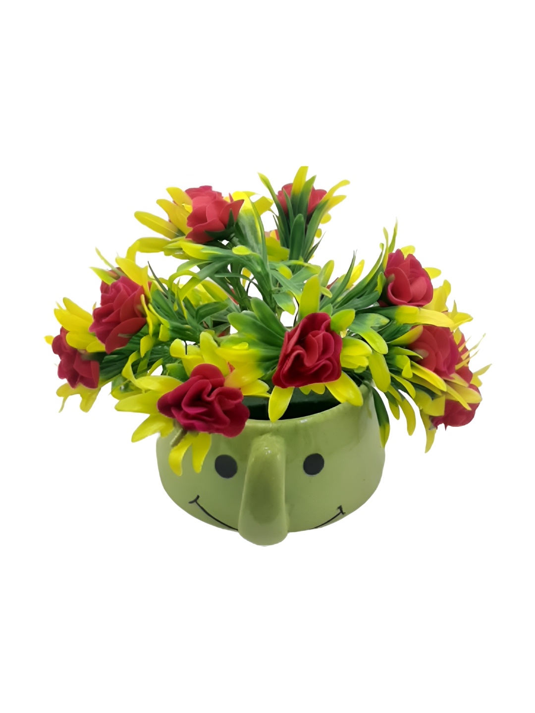 

INDIA MEETS INDIA Green & Red Ceramic Shape Planter With Artificial Flower