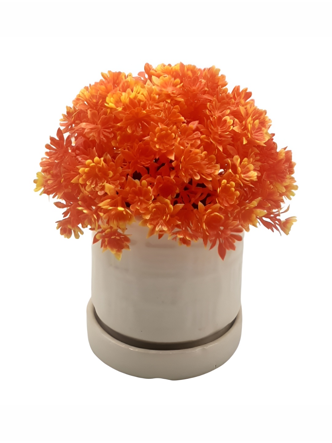 

INDIA MEETS Cream Ceramic Round Shaped Planter With Plate