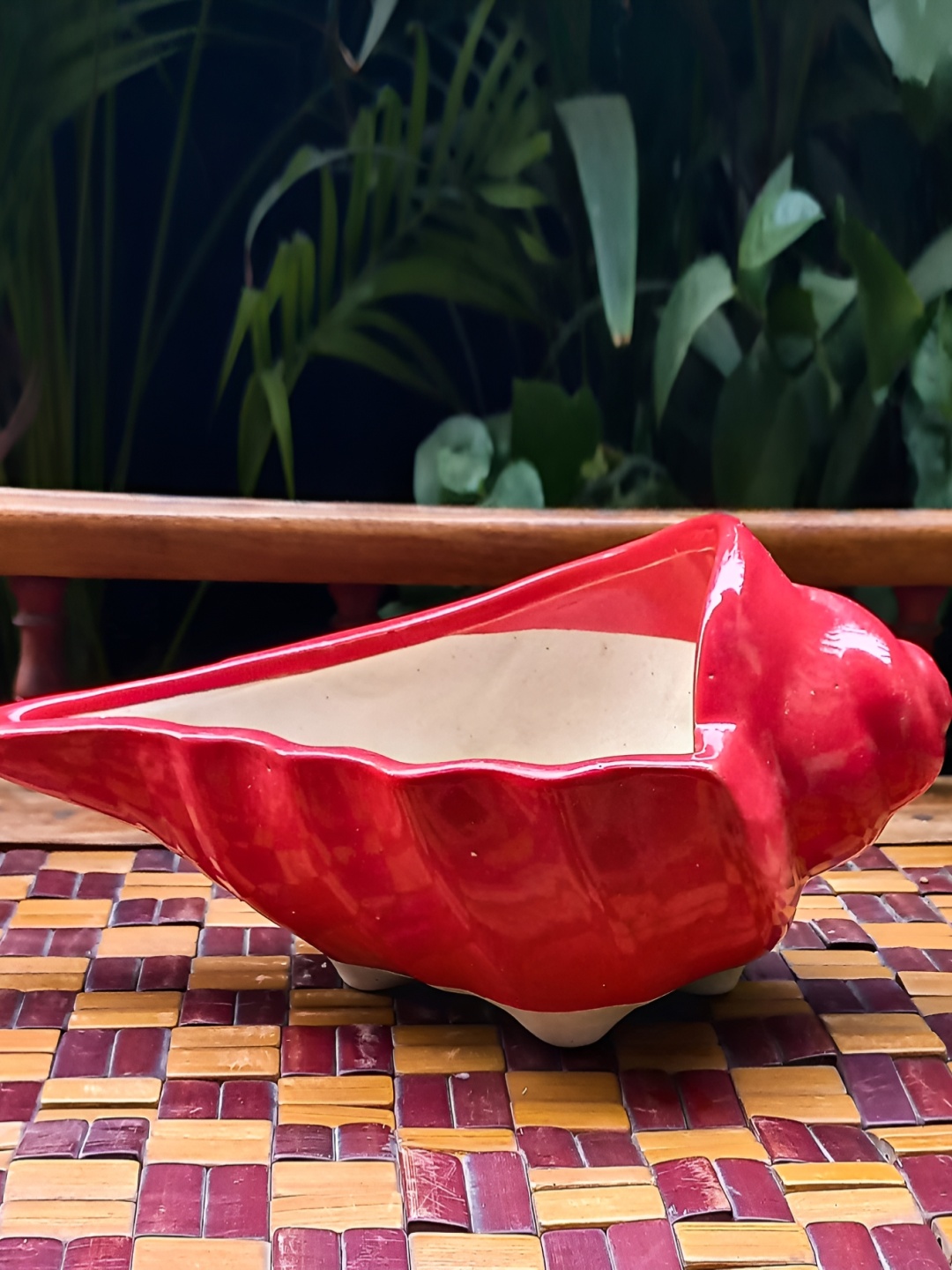 

INDIA MEETS INDIA Red Ceramic Shell Shaped Planter