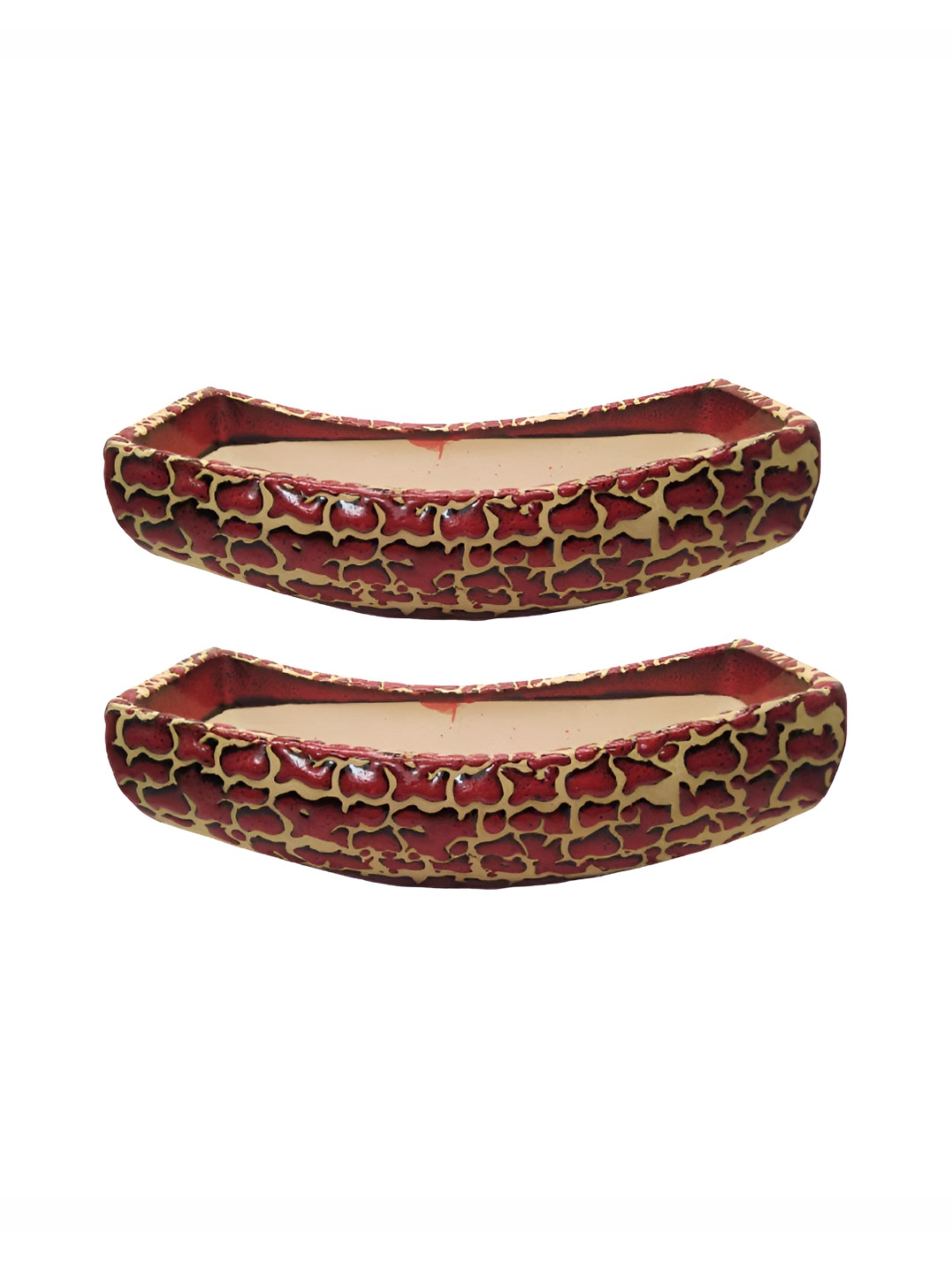 

INDIA MEETS INDIA Maroon & Cream Ceramic Boat Shaped Planter
