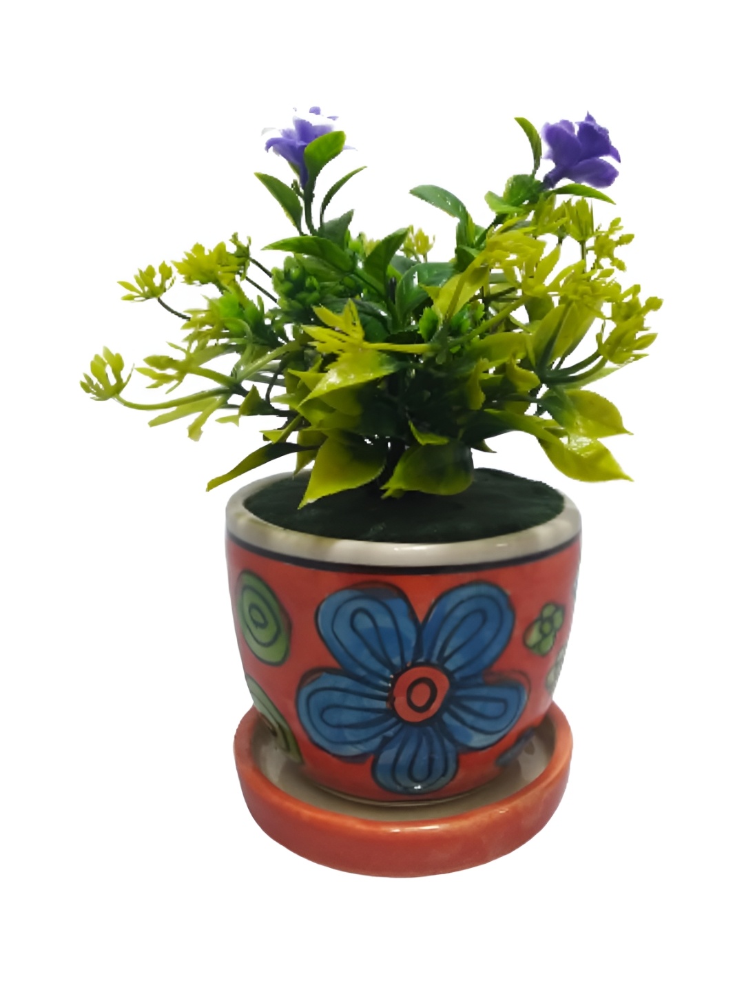 

INDIA MEETS INDIA Orange & Blue Ceramic Planter With Plate