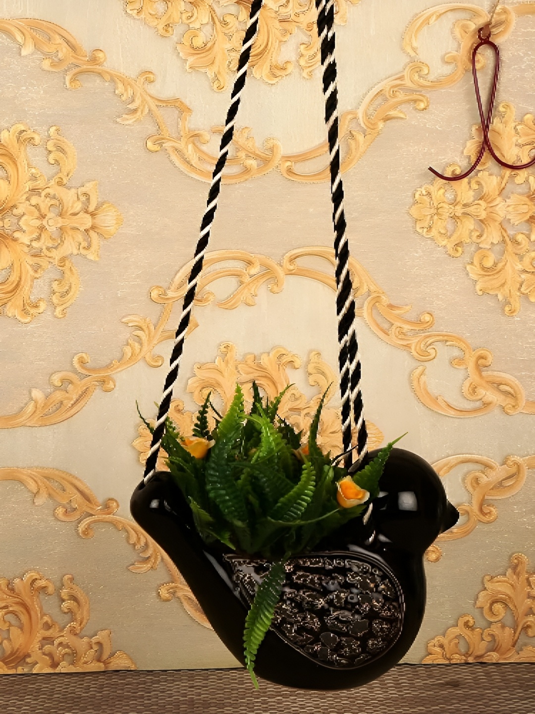 

INDIA MEETS INDIA Black Ceramic Bird Shaped Hanging Planter