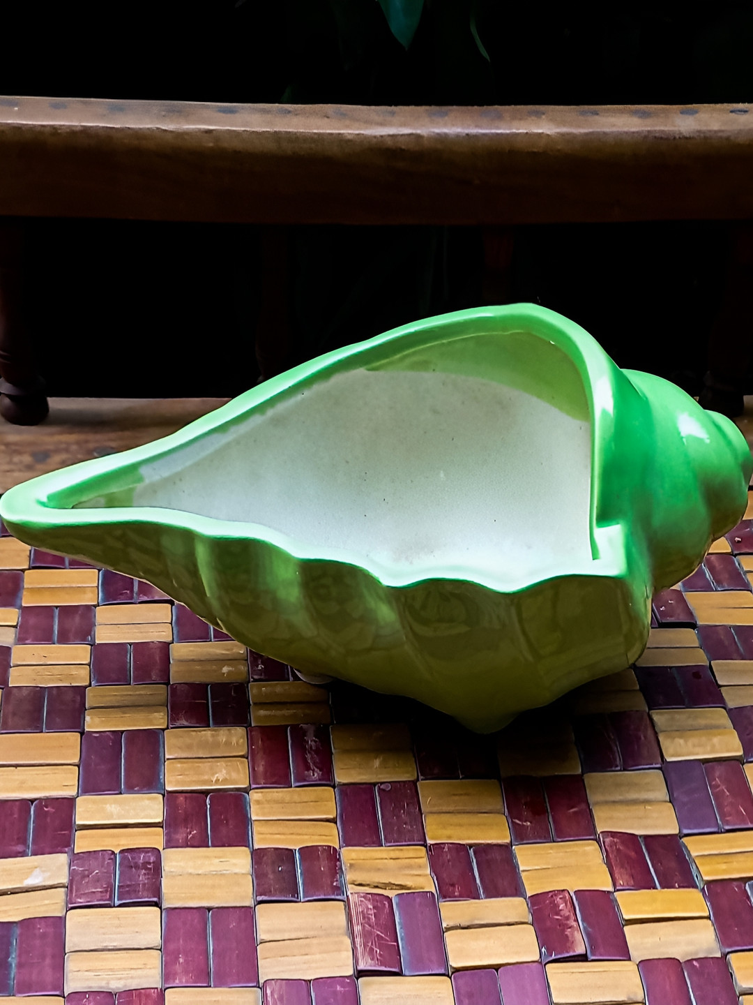 

INDIA MEETS INDIA Green & White Ceramic Shell Shaped Planter