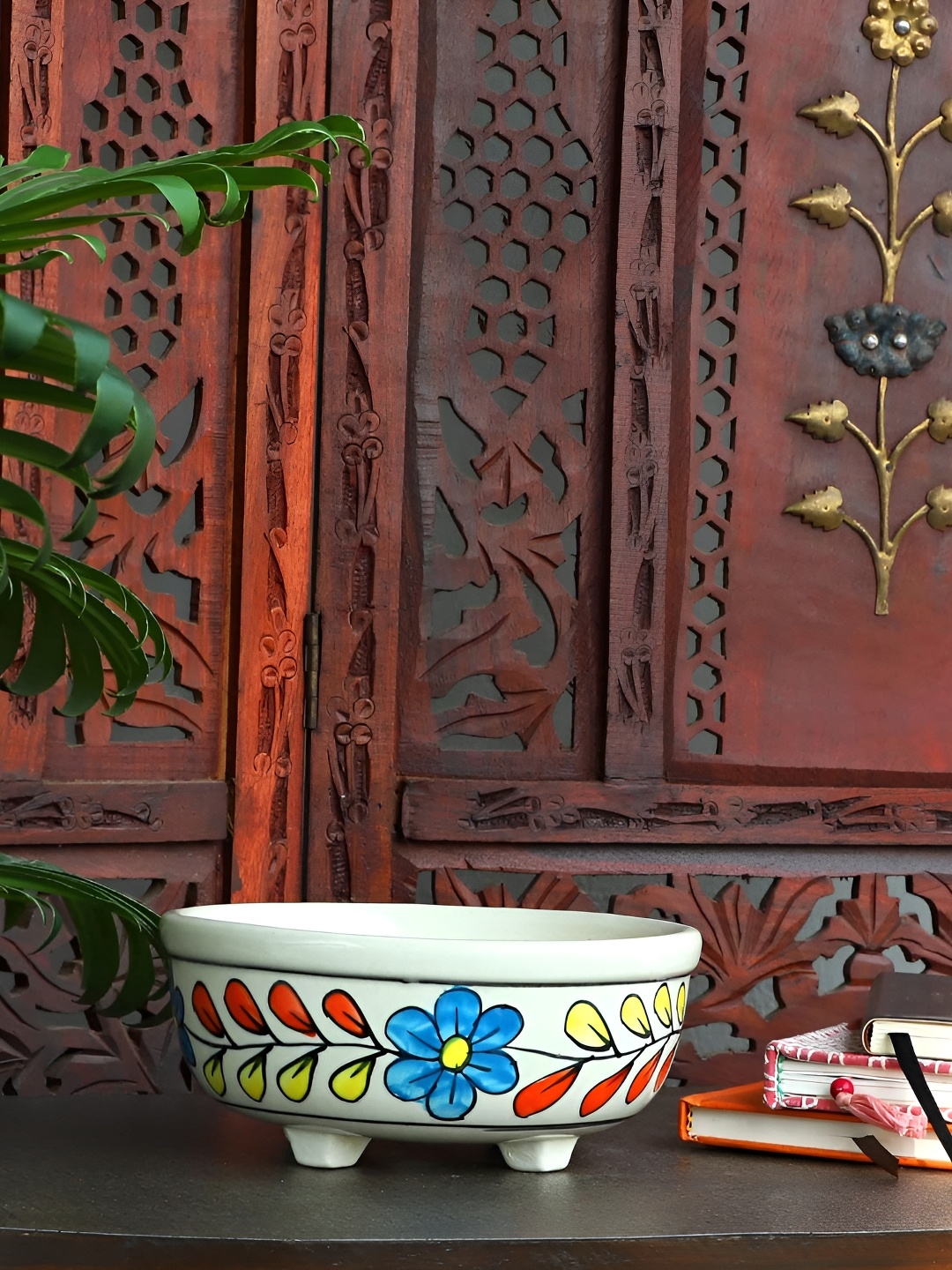 

INDIA MEETS INDIA White & Blue Printed Ceramic Bowl Planter