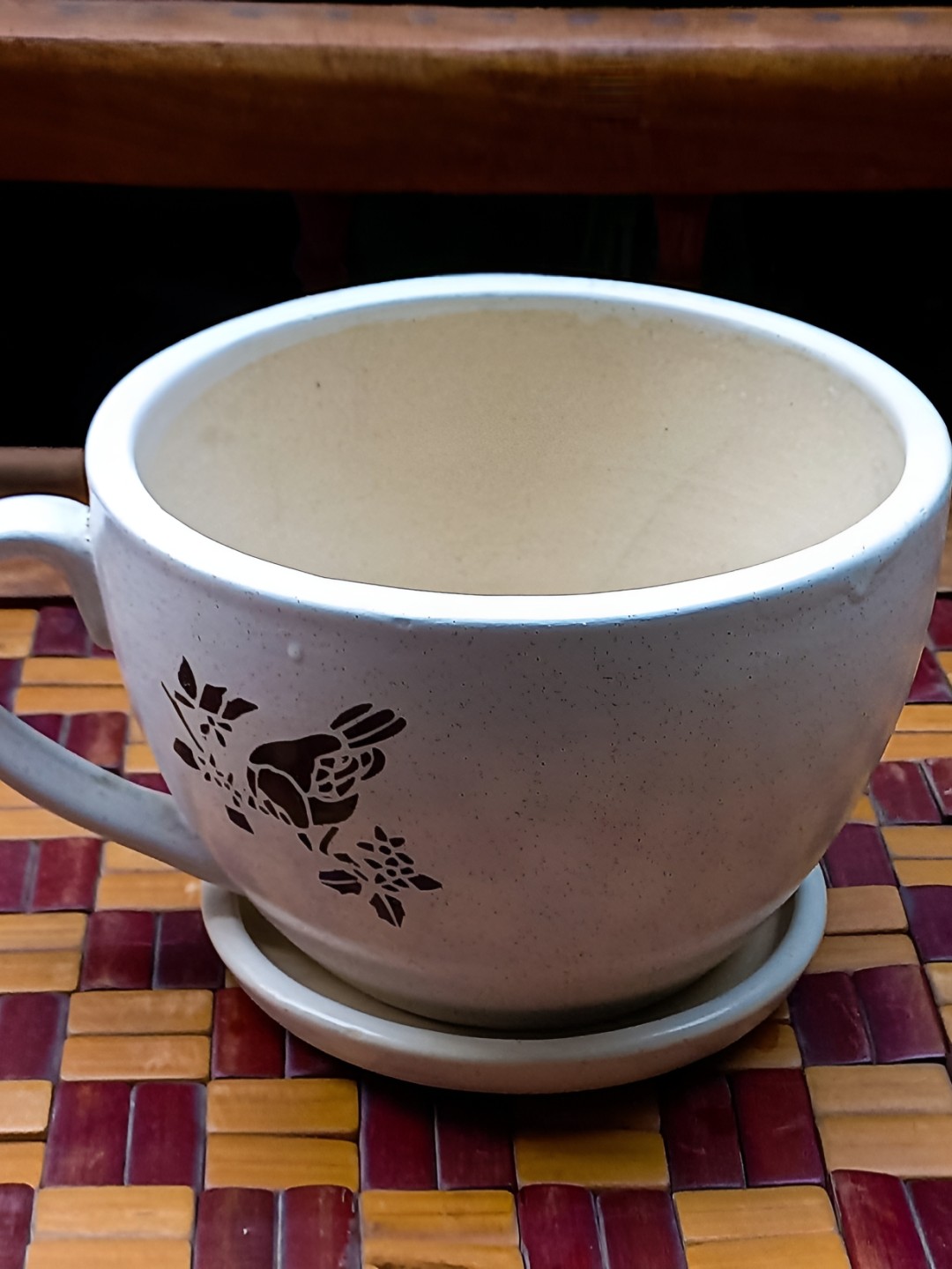 

INDIA MEETS INDIA White Printed Ceramic Cup Plate Planter