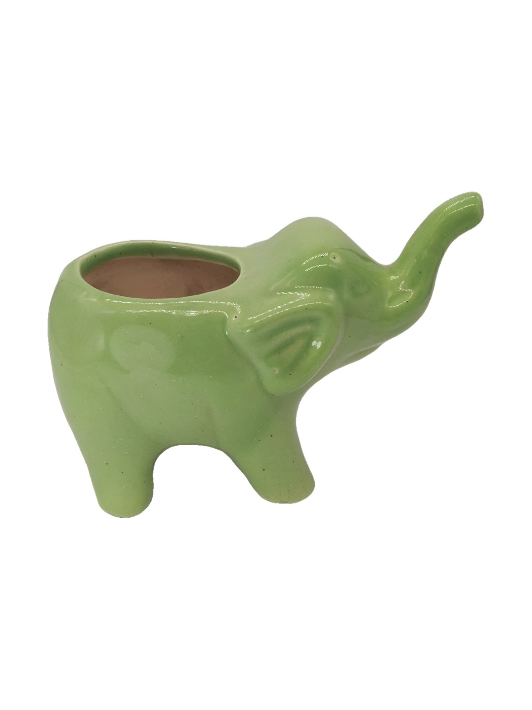 

INDIA MEETS INDIA Green Ceramic Elephant Shaped Planter