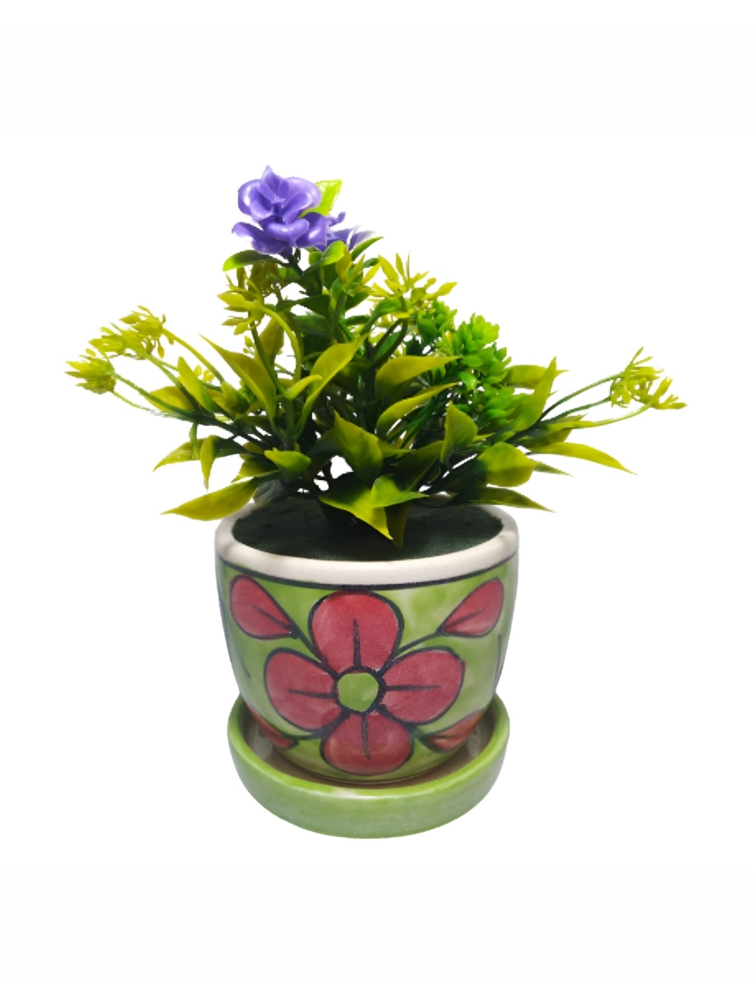 

INDIA MEETS INDIA Green Printed Ceramic Cup Plate Planter