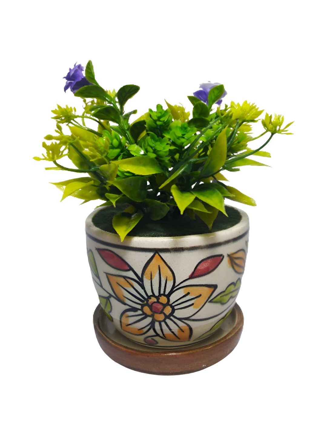 

INDIA MEETS INDIA White Printed Ceramic Cup Plate Planter