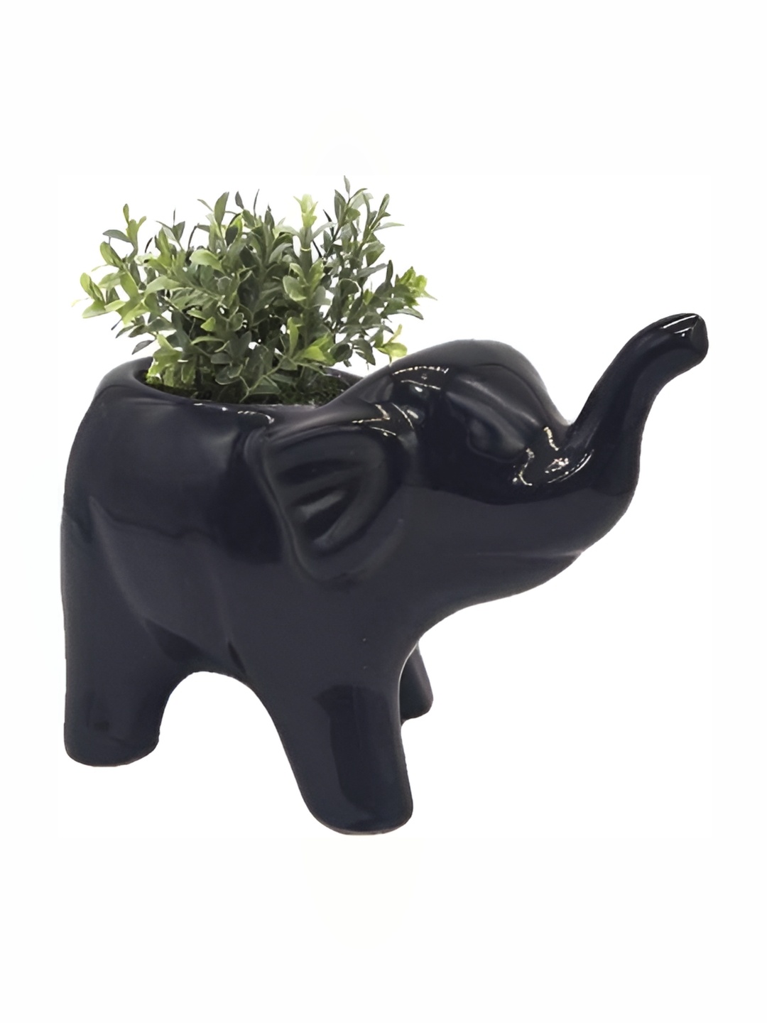 

INDIA MEETS INDIA Black Ceramic Elephant Shaped Planter