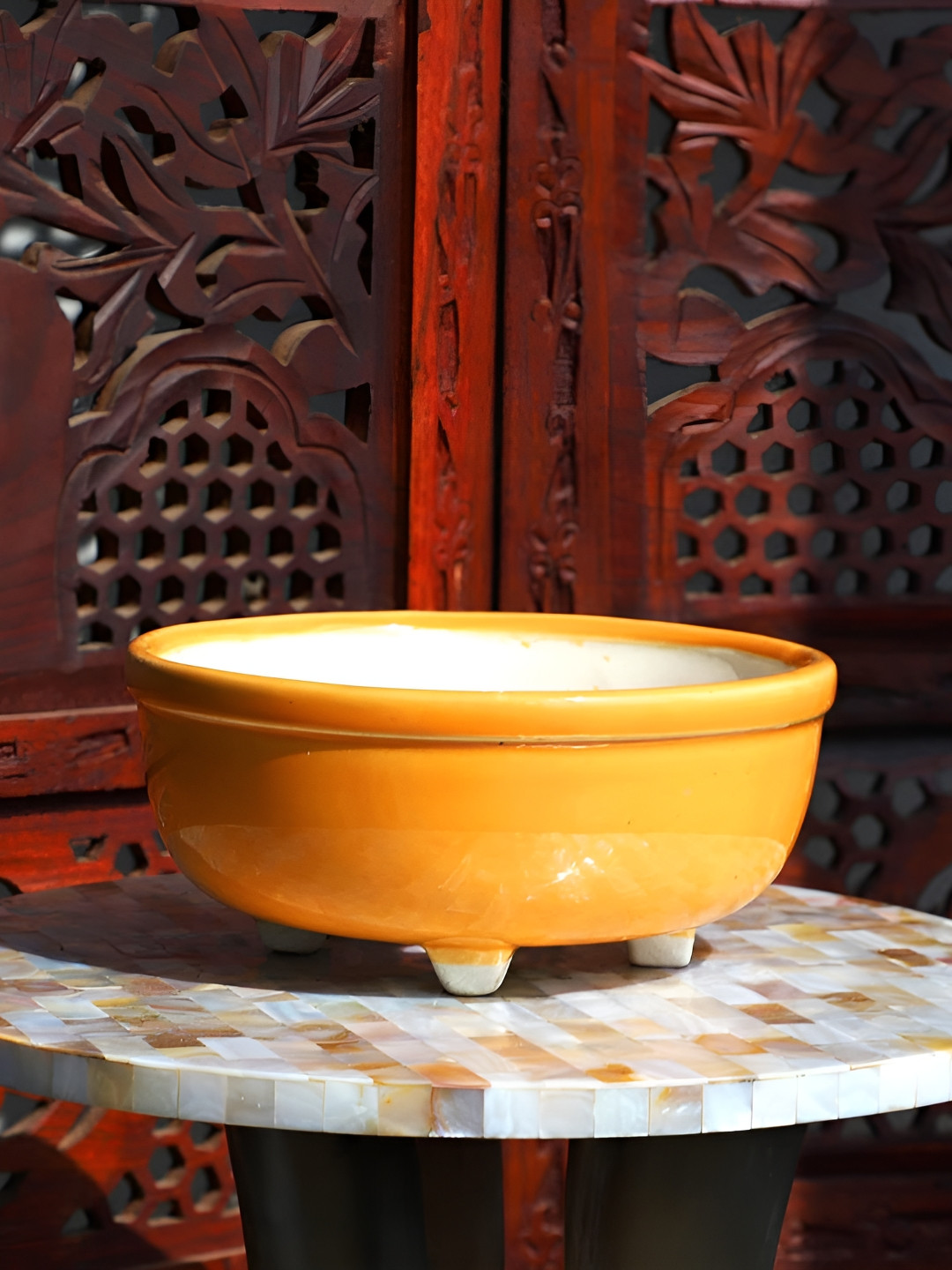 

INDIA MEETS INDIA Yellow Ceramic Bowl Planter