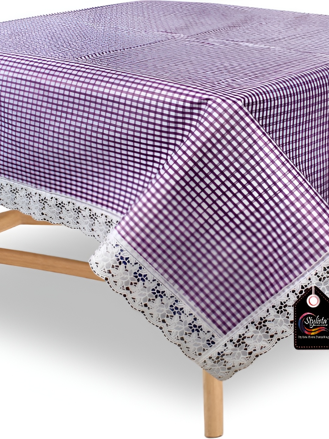 

Stylista Purple & White Checked Waterproof Square 4-Seater Table Cover