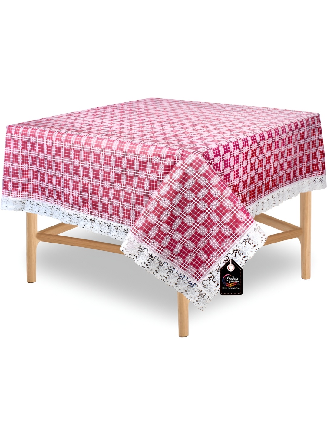 

Stylista Pink & White Checked Printed Waterproof 1.82 m x 1.82 m Square Table Cover