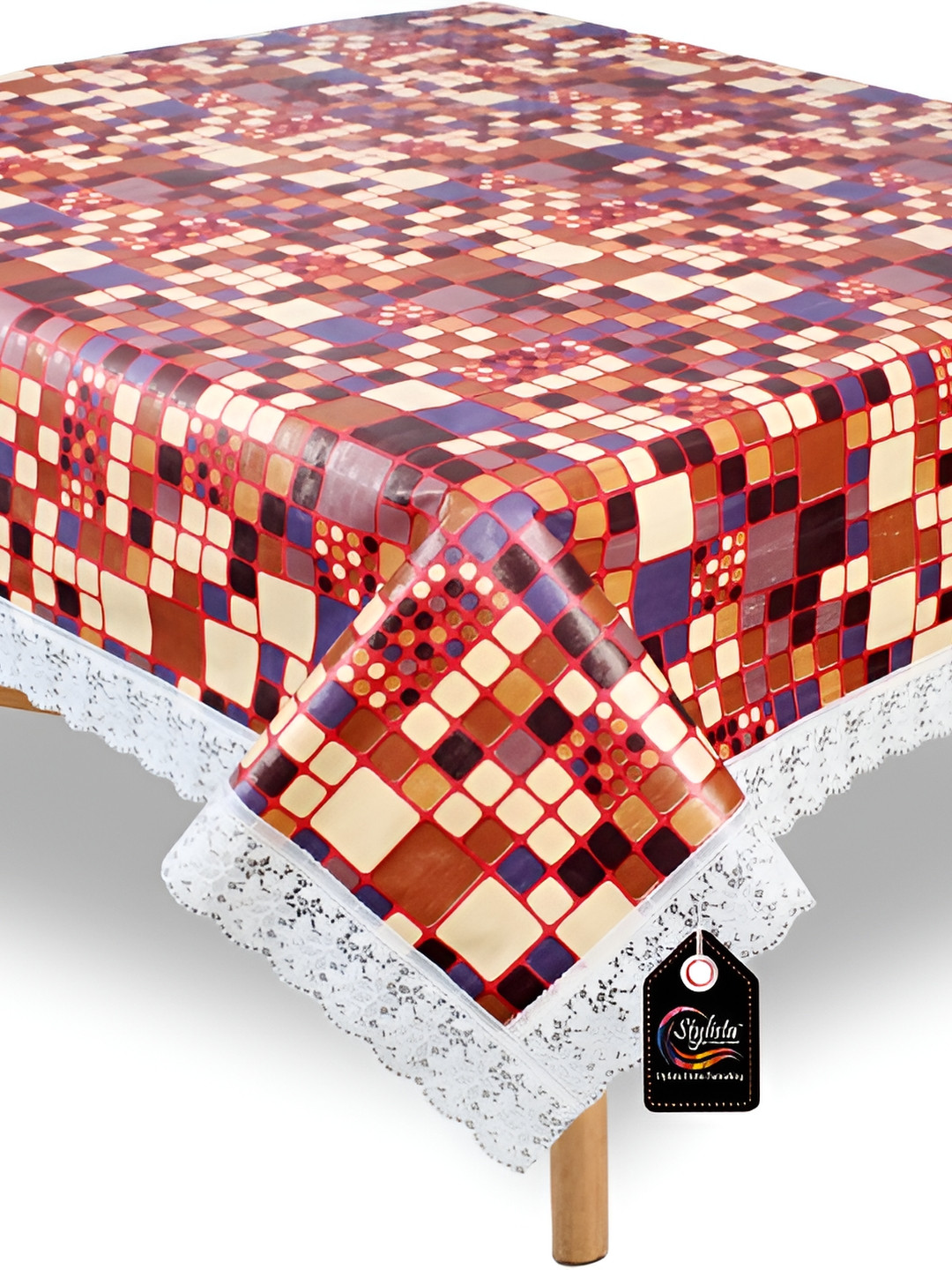 

Stylista Red & Beige Geometric Waterproof 4-Seater Table Cover